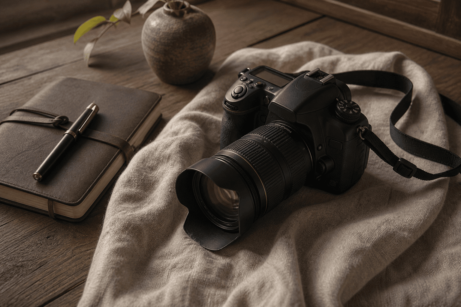 DSLR camera prepared for refined private travel documentation